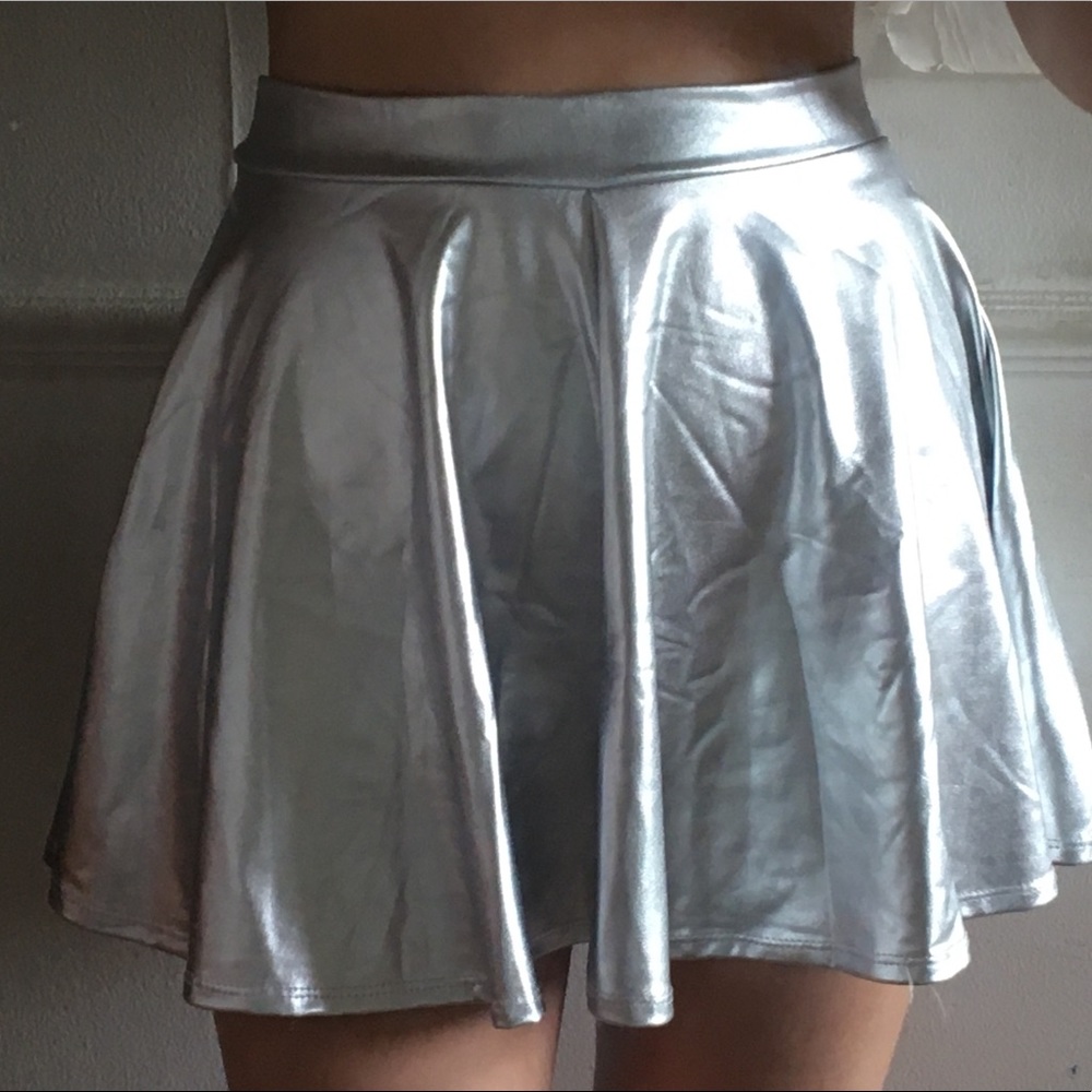 Silver Metallic Skater Skirt